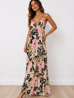 knee length dresses for ladies Delicate Flowers Stripes Long Sleeve Maxi Dress – FARM Rio